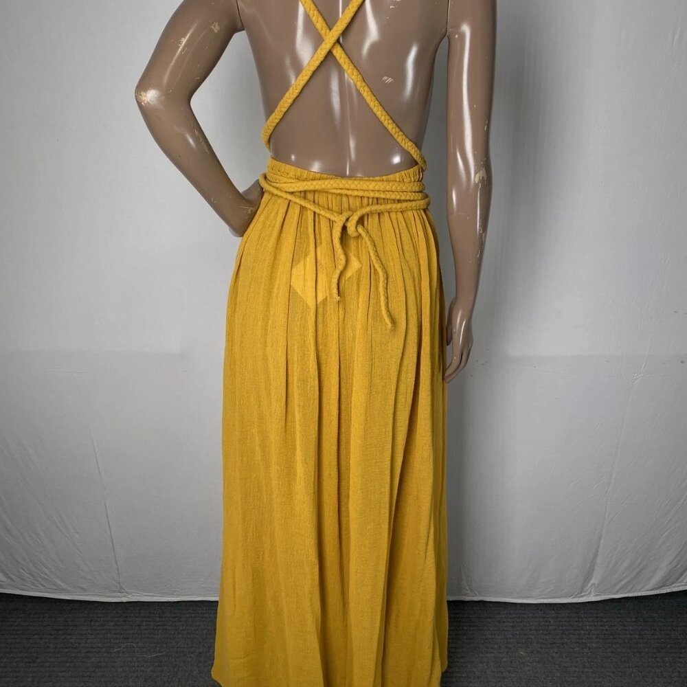Spiritum Tulum Women’s Itzia Boho Cotton Gauze Maxi Dress – Mustard Yellow OS - Picture 5 of 8